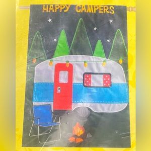 Evergreen happy campers outdoor decorative appliqué flag NEW